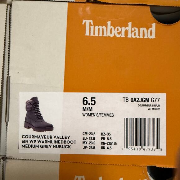 TIMBERLAND Women's 6.5 COURMAYEUR VALLEY 6IN Faux Fur WP Boot GRAY TB0AJGMG77 - Picture 7 of 7
